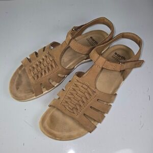 N0316‎ Earth Origins Tan Leather Weave Strappy Comfort Walking Sandals Size 9
